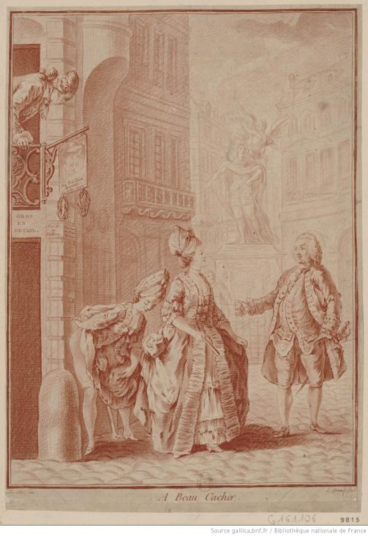 L. Bonnet, d'après S. Leclerc, A beau cacher, estampe, XVIIIe siècle, BnF/Gallica