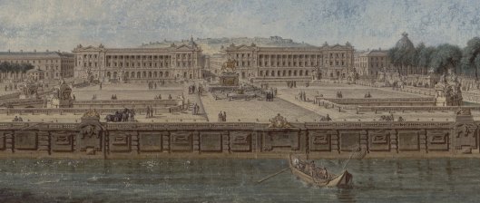 Nicolas Pérignon, Vue de la place Louis XV, avant la construction du Pont, plume, aquarelle et gouache, vers 1780, Gallica/BnF